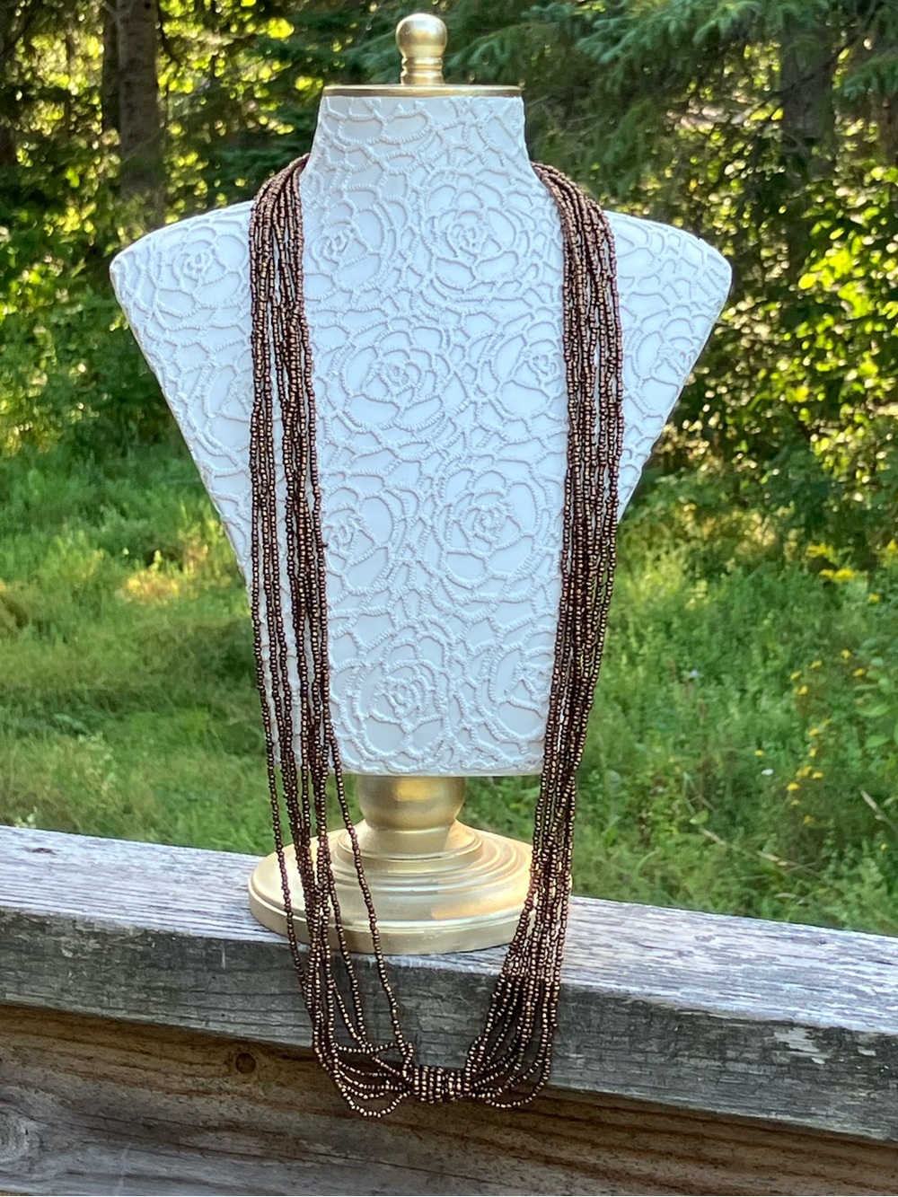 Multi-Strand Copper-Brown Bead Necklace